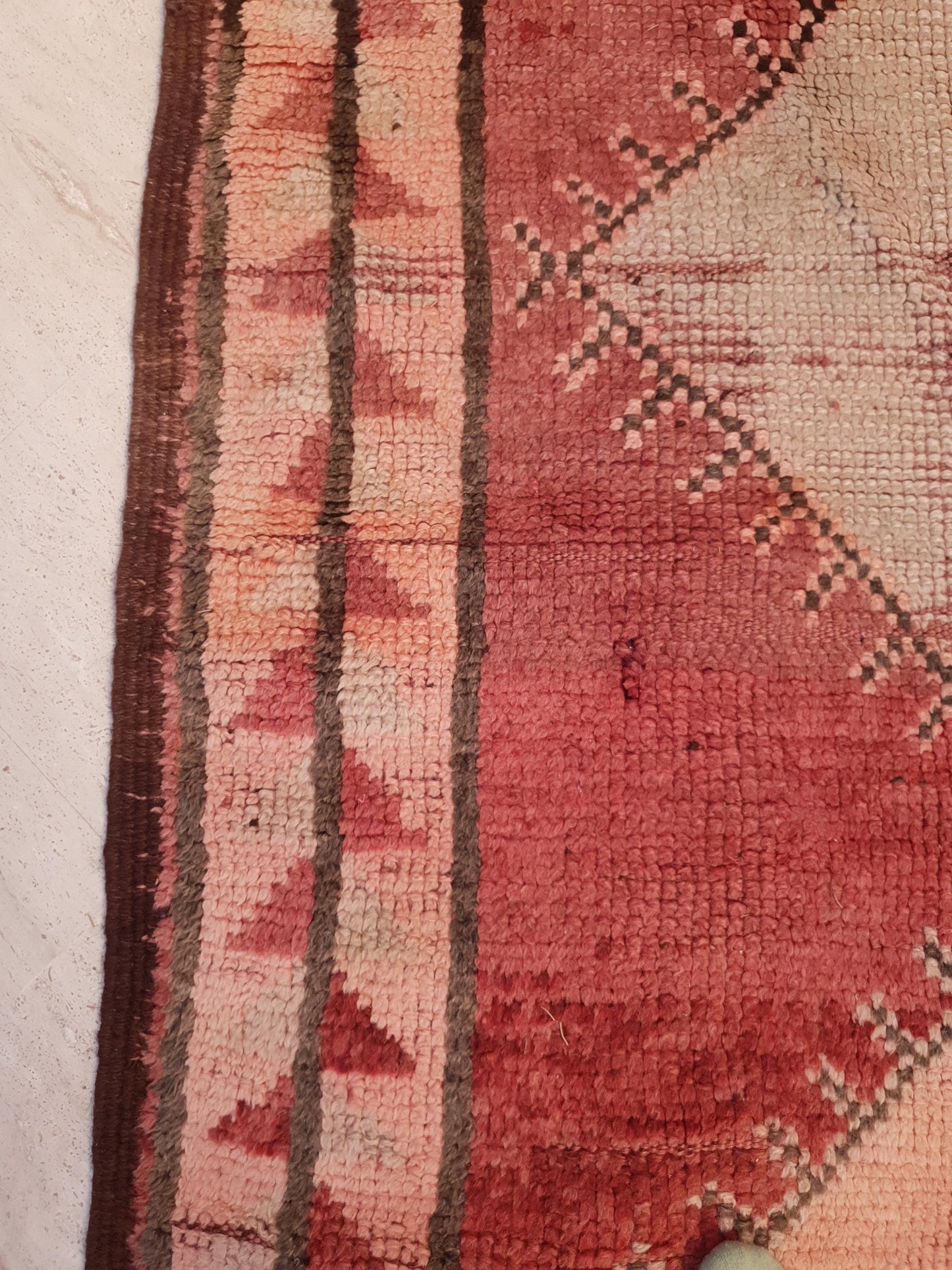 Vintage Moroccan Rug, Rare Terra Rose Boujaad Runner, 4.1x8.7 ft earthy pink & clay hallway rug, Handmade tribal diamond rug, One-of-a-kind