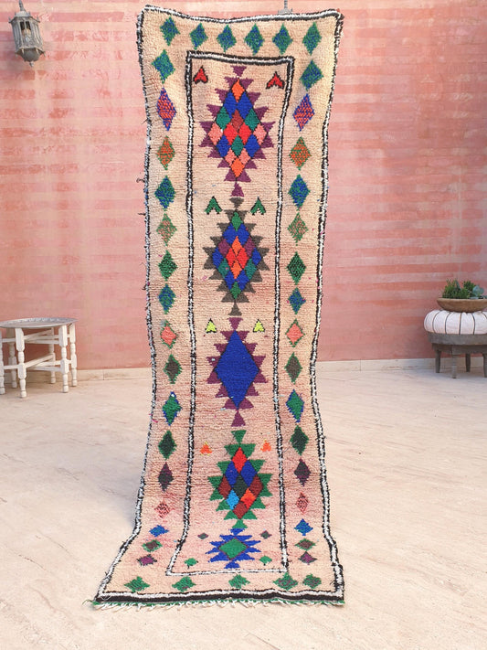 Vintage Moroccan runner rug  2.1x7.2 "HEARTS" Gorgeous Blush Pink rug, colorful hearts moroccan wool rug