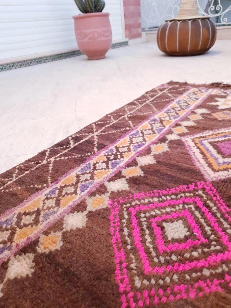 Vintage Morrocan Rug 3.2x6 Brown Purple Rug, Gorgeous Unique Boujaad rug, Brown tribal rug