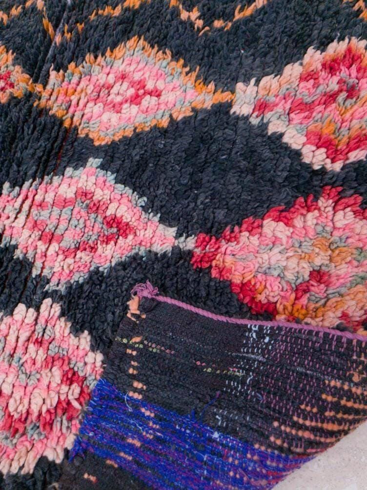 Vintage Moroccan Rug 3x9 Black Rug, Retro runner Rug, Unique Hallway Rug, boujaad accent rug boucherouite rug