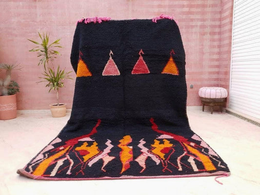 Beautiful Moroccan rug 6.5x10.2 Gorgeous Abstact black large Beni Ourain Rug, bedroom rug living room rug