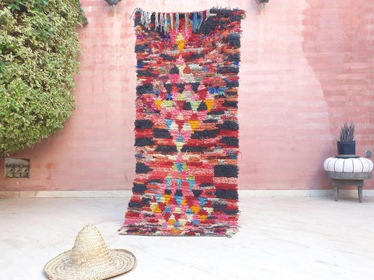 Beautiful Moroccan runner rug 2.8x6.6 Colorful Boucherouite Rug, Tribal Morocco accent rug
