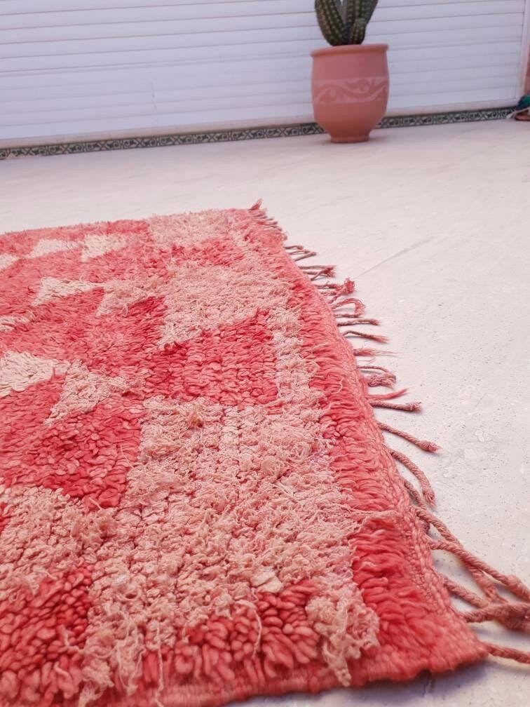 Vintage Moroccan rug 4x7.5 Stunning Blush Red Boujaad rug | Blush Abstract rug | bedroom  handmade wool rug
