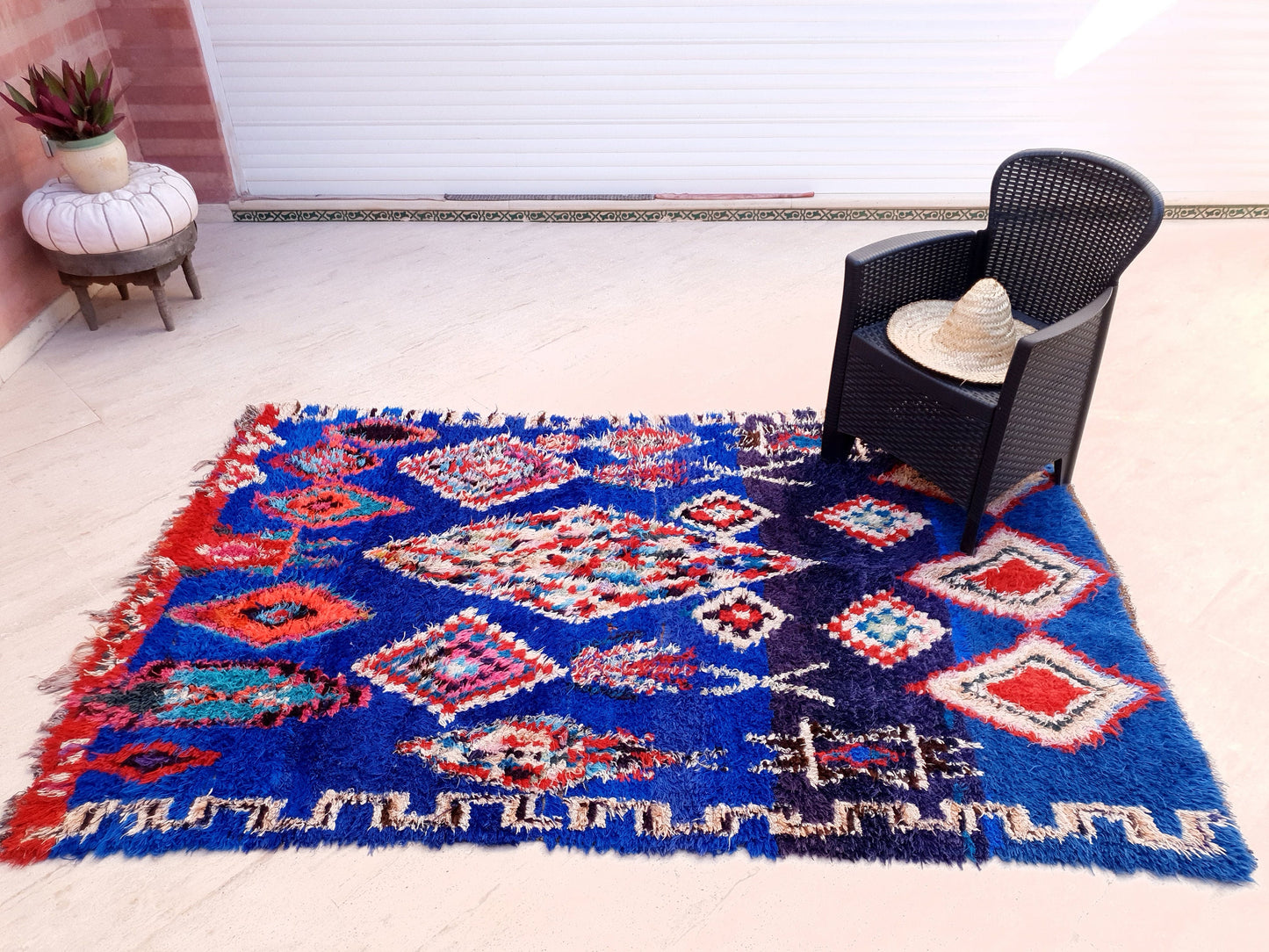 Majestic Vintage Moroccan rug 5.2x8 "Blue Orchid" Unique Stunning blue Azilal Berber rug, boujaad rug boucherouite rug