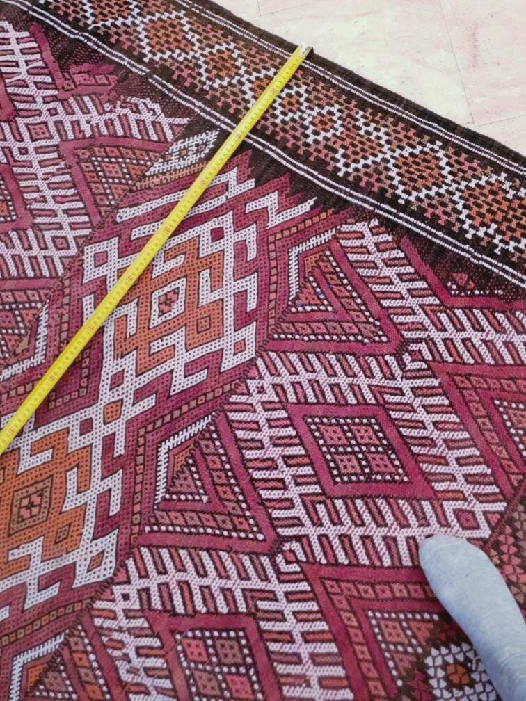 Vintage Moroccan Rug 6.3x11.8 Stunning kilim rug, Large area rug Vintage sequins berber rug Bedroom Rug, Warm Red Orang