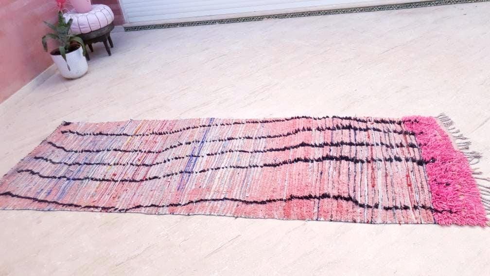 Vintage Moroccan Rug 3.2x10 Gorgeous Pink boujaad runner rug blush pink berber runner rug boujad kitchen rug
