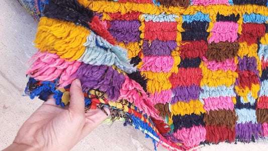 Vintage Moroccan Rug 3.3x8 Colorful Boucherouite Rug, Abstract Rug, Authentic berber rug, UNIQUE Artistic rug, boujaad rug