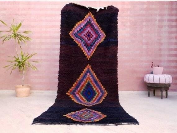 Vintage Moroccan Rug 3.7x9.2 Super Pretty Runner Rug | Boujaad Rug  | Berber Boucherouite Rug | Hallway Rug | Vintage Entry way Rug