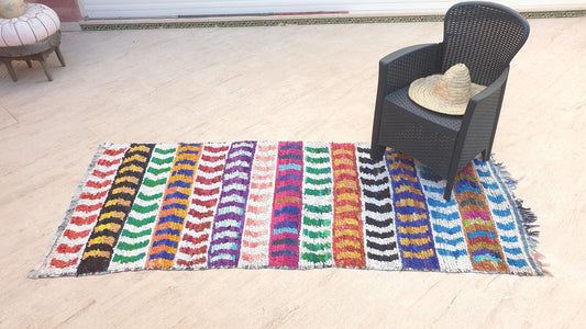Vintage Moroccan Rug 3.5x8 Gorgeous Colorful Rug | Super Pretty Boucherouite Moroccan Rug | boujaad berber rug