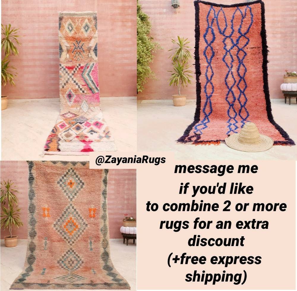 Vintage Boujaad Runner Rug: 2.5x9.8, Papaya Orange Berber Rug