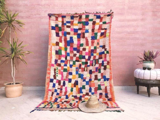 Vintage Moroccan Rug 4x7 Incredible Boujaad rug,  Gorgeous Colorful Berber Rug, Abstract Boujad Moroccan Rug