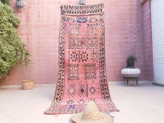 Vintage Moroccan Runner Rug, Faded Pink Boujaad Runner 3.1x7.8  Blush Pink Berber Rug, Rare Tribal Moroccan rug, Old Rose Bohemian Beauty