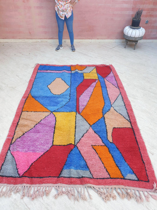 Gorgeous Colorful Moroccan Rug 5.8x8.5 Abstract Art Deco Unique Wool Carpet, Morocco Boujaad Rug
