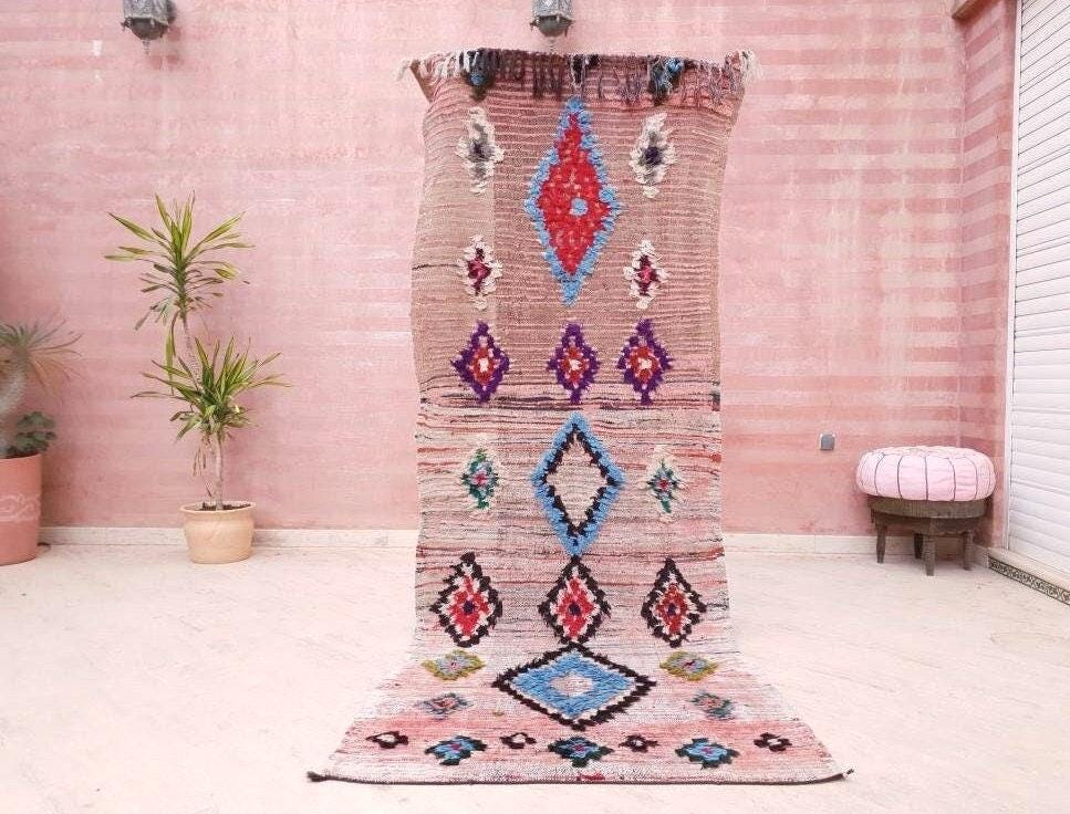 Vintage Moroccan Rug 3.5x9.5 boujaad runner rug blush pink rug living room rug hallway rug bedroom rug pink rug
