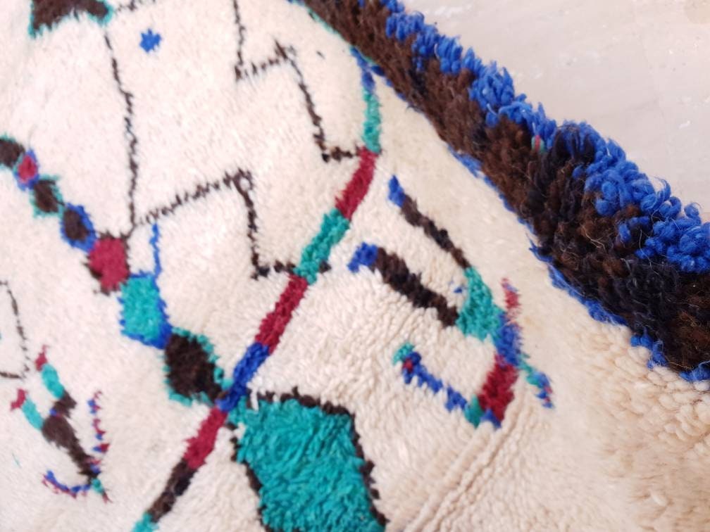Vintage Beni Ourain Rug, 5x10 Moroccan Berber Rug, Teal & Red Accent