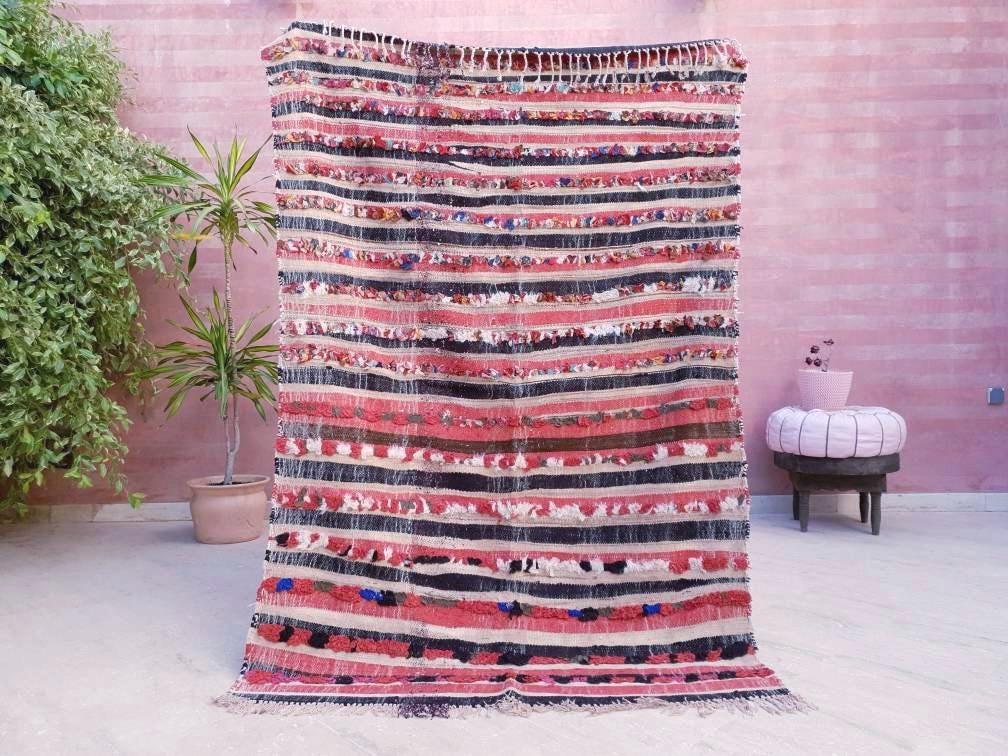 Vintage Moroccan Rug 4.1x6.2  Beautiful Unique berber kilim rug, embroidery like woven wool flatweave rug with boucherouite knots