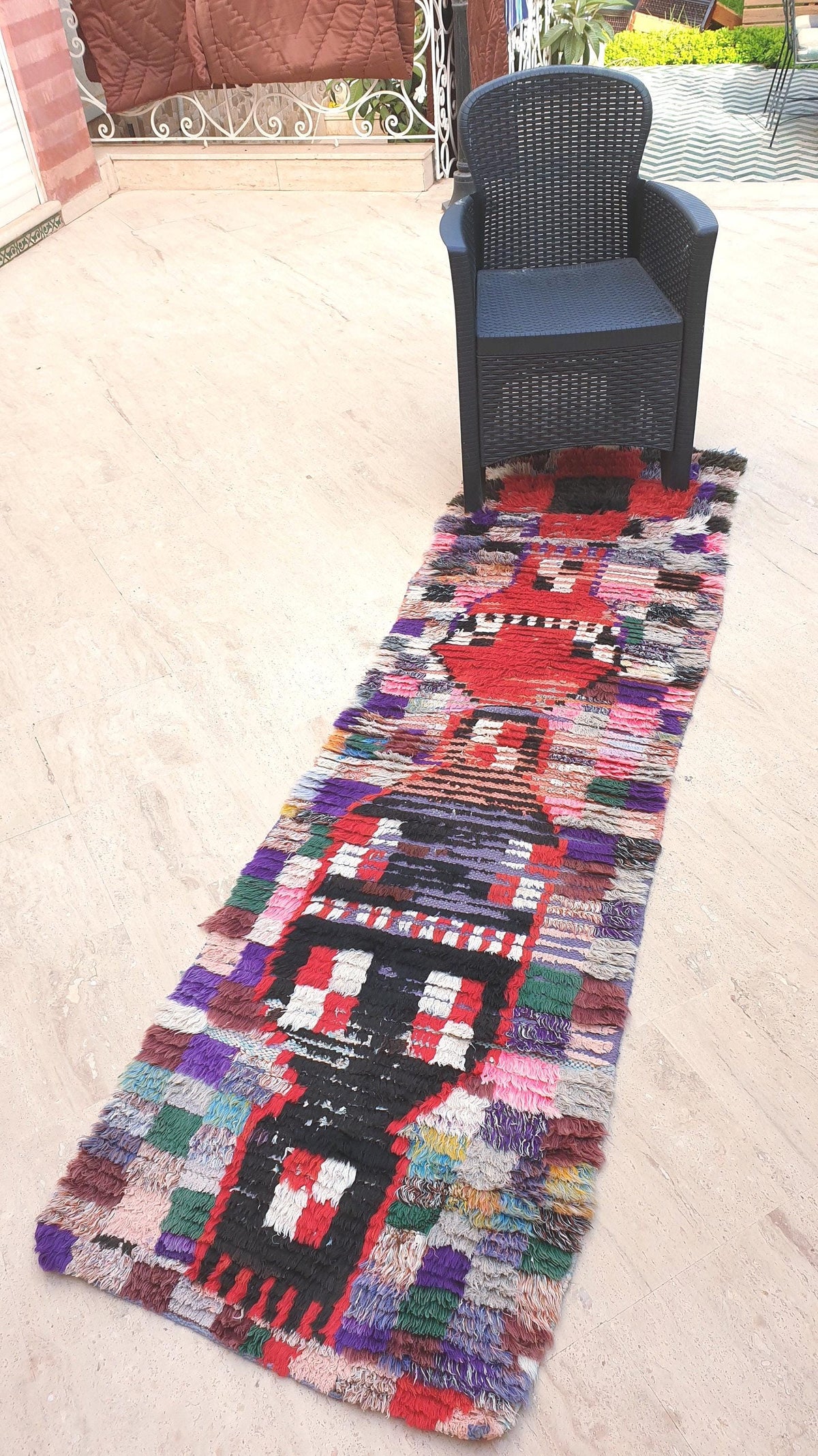 Vintage Moroccan Rug 2.2x7.6 Super Pretty Runner Rug | Boujaad Rug  | Antique Berber Boucherouite Rug | Hallway Rug | Vintage Entry way Rug