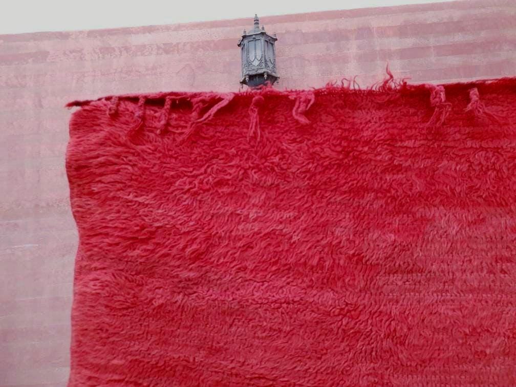 Vintage Moroccan Rug | 3.3x10.3 Gorgeous Boujaad muted red runner rug, Artistic Hallway rug, Unique red runner rug Authentic Beni mguild rug
