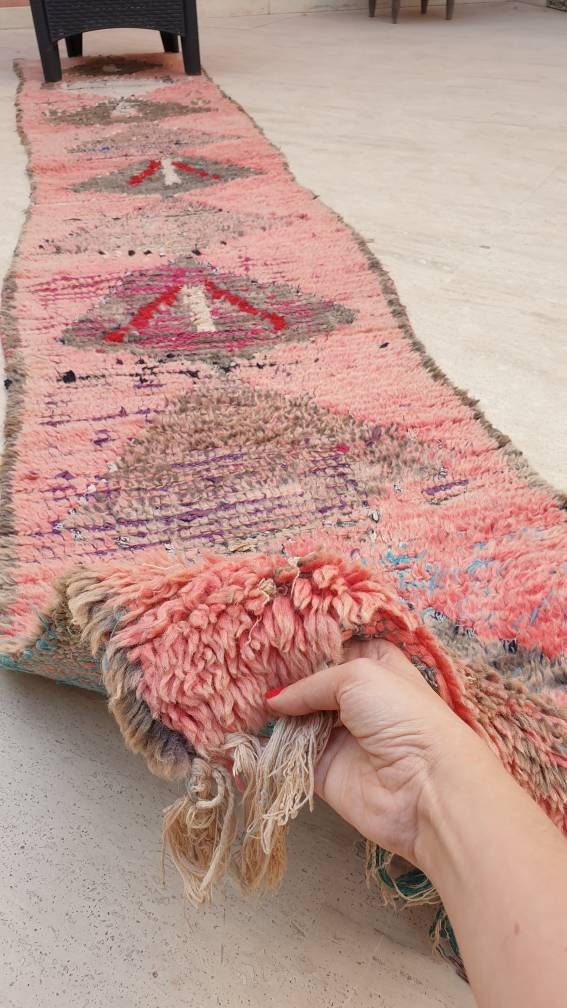 Vintage Moroccan Rug 2.2x11.8 Stunning Moroccan boujaad Runner Rug, blush pink rug, long hallway rug Abstract carpet