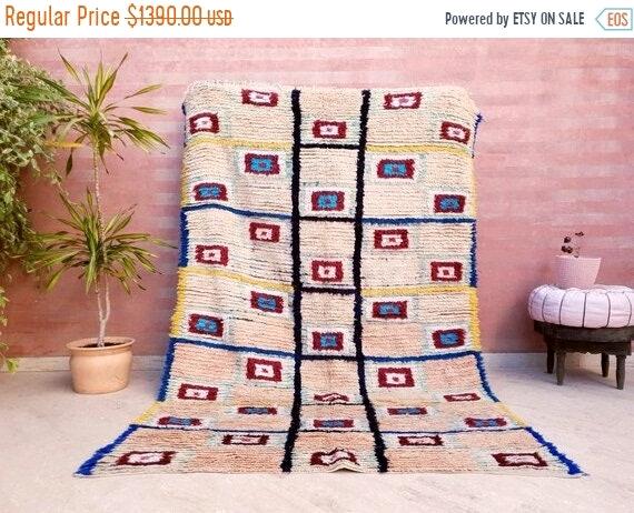 Vintage Moroccan Rug | 5.2x8.2 Stunning Boujaad rug Unique blush rug pastels  rug boujaad living room berber rug