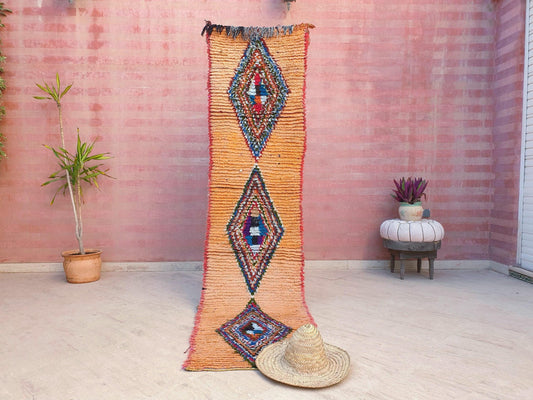 Vintage Orange berber rug 2.3x9 Beautiful Orange Papaya Rug, wool runner rug, colorful Boucherouite rug