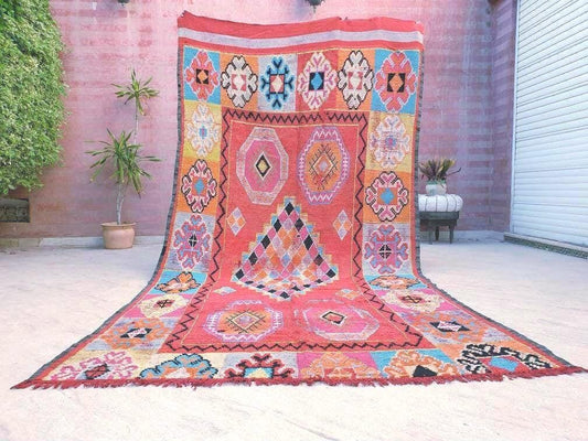 Most precious Vintage Moroccan rug 1960, Gaudi 5.8x11.3 Unique Colorful Boujaad Rug Geometric Rug Pastels Collector rug