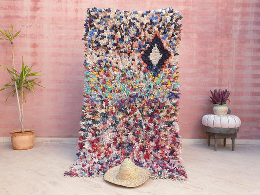 Gorgeous colorful Moroccan Rug 3.8x7.2 Starry Night Fun Tribal Rug, Boucherouite Rug, cheerful rag Berber Rug