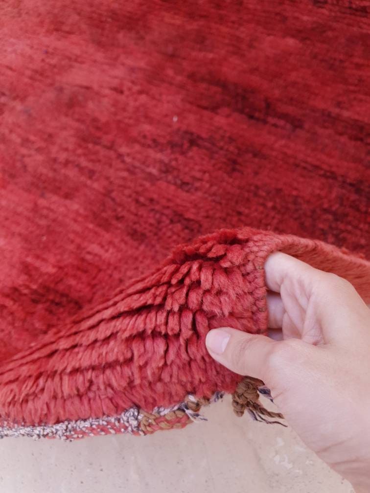 Vintage Moroccan Rug 3.3x10 Velvet Gorgeous Boujaad red runner rug, Artistic Hallway rug, Unique red runner rug
