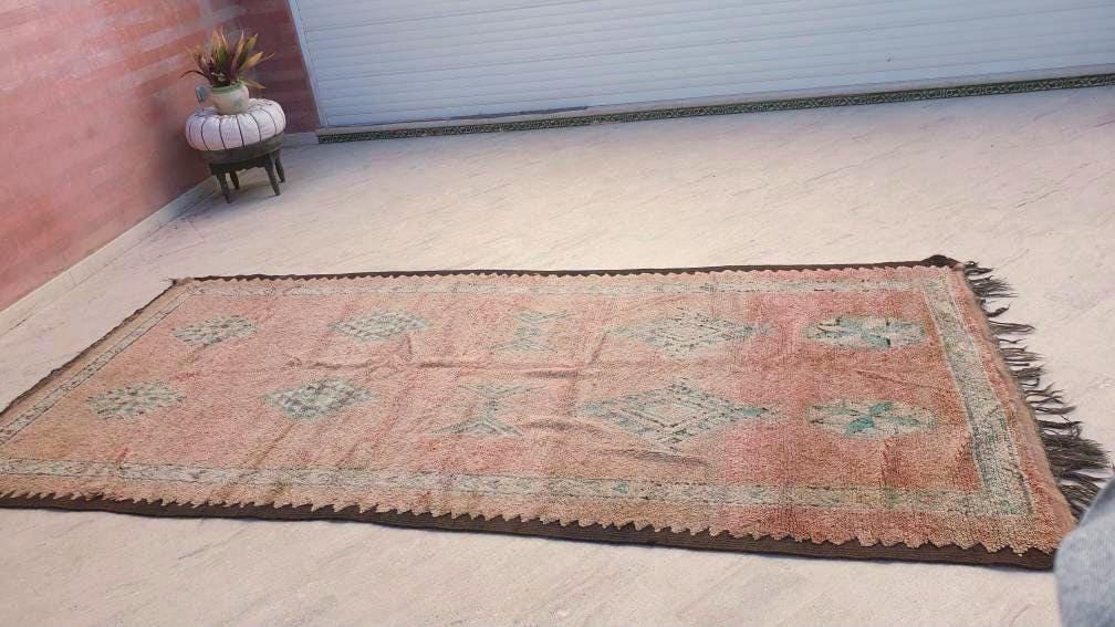 Gorgeous Vintage Moroccan Rug 5.2x11.3 marvelous pastels beige teal rug Boujaad rug large berber peach boujad rug