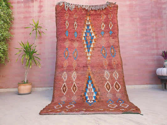 Precious Vintage Moroccan Rug 4.3x8 "Cinnamon Delight" Brown boujaad rug, terracota earth tones rug