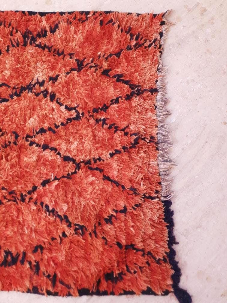 Vintage Fire Red Boujaad Moroccan Rug, Hallway Runner 2.9x8.2
