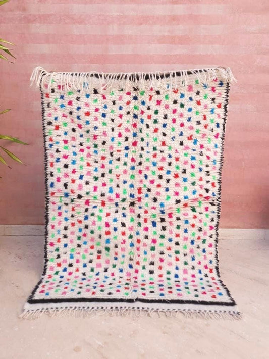 Finest Moroccan Rug 3.2x4.8 Soft Azilal Rug "Confetti" Authentic Berber carpet Nursery morrocan Rug Beni Ourain rug, living room rug