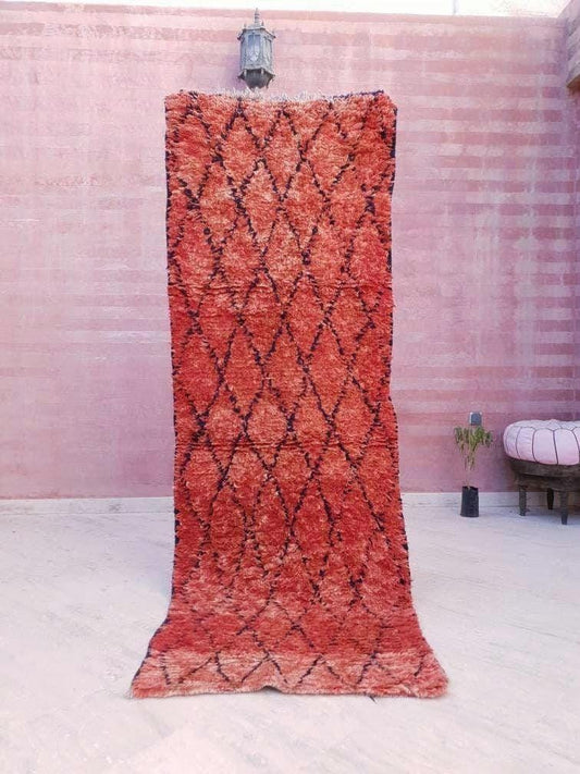 Vintage Fire Red Boujaad Moroccan Rug, Hallway Runner 2.9x8.2