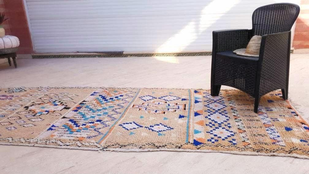 Gorgeous Vintage Moroccan Rug 4.1x12.2 marvelous pastels beige rug Boujaad rug large berber rug