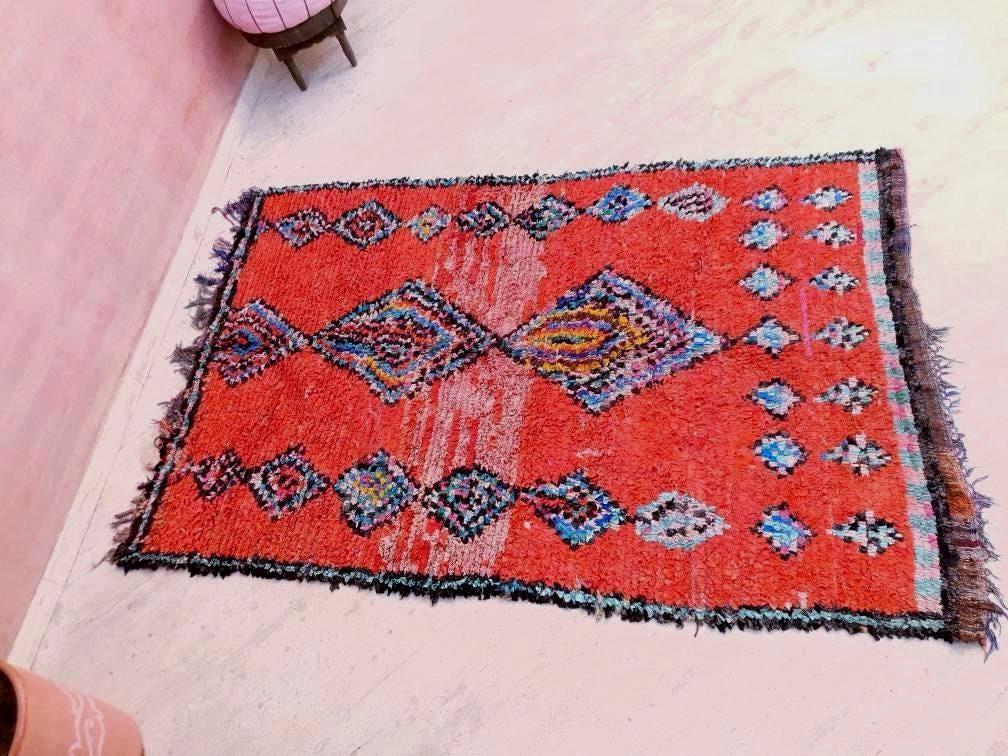 Vintage Red Moroccan Boucherouite Rug, 5x7.7 Berber Rug