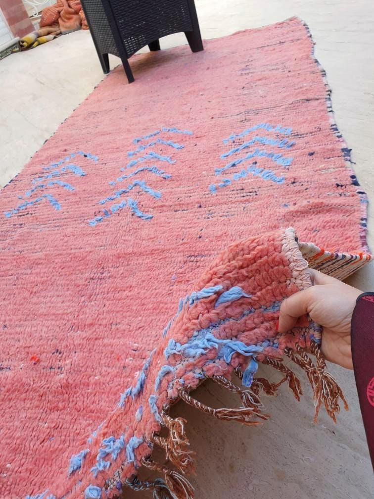 Vintage Moroccan Rug 4.1x9.2 gorgeous Pink rug Boujaad rug Tribal berber rug boujad rug Cyan Pink berber rug