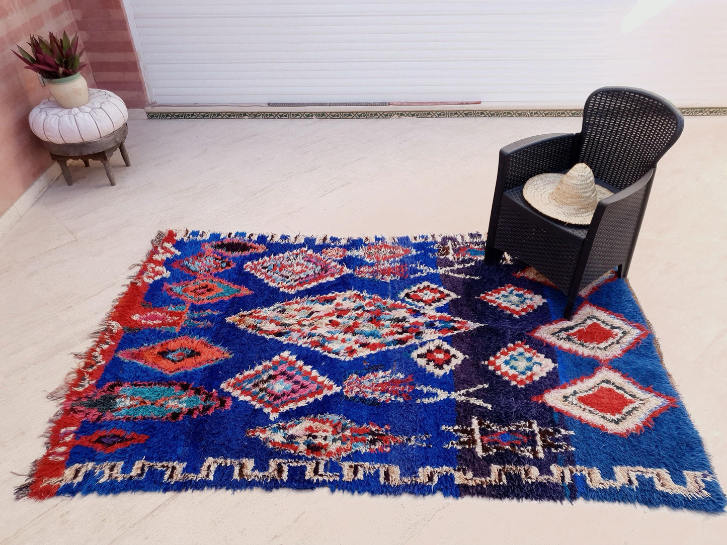 Majestic Vintage Moroccan rug 5.2x8 "Blue Orchid" Unique Stunning blue Azilal Berber rug, boujaad rug boucherouite rug