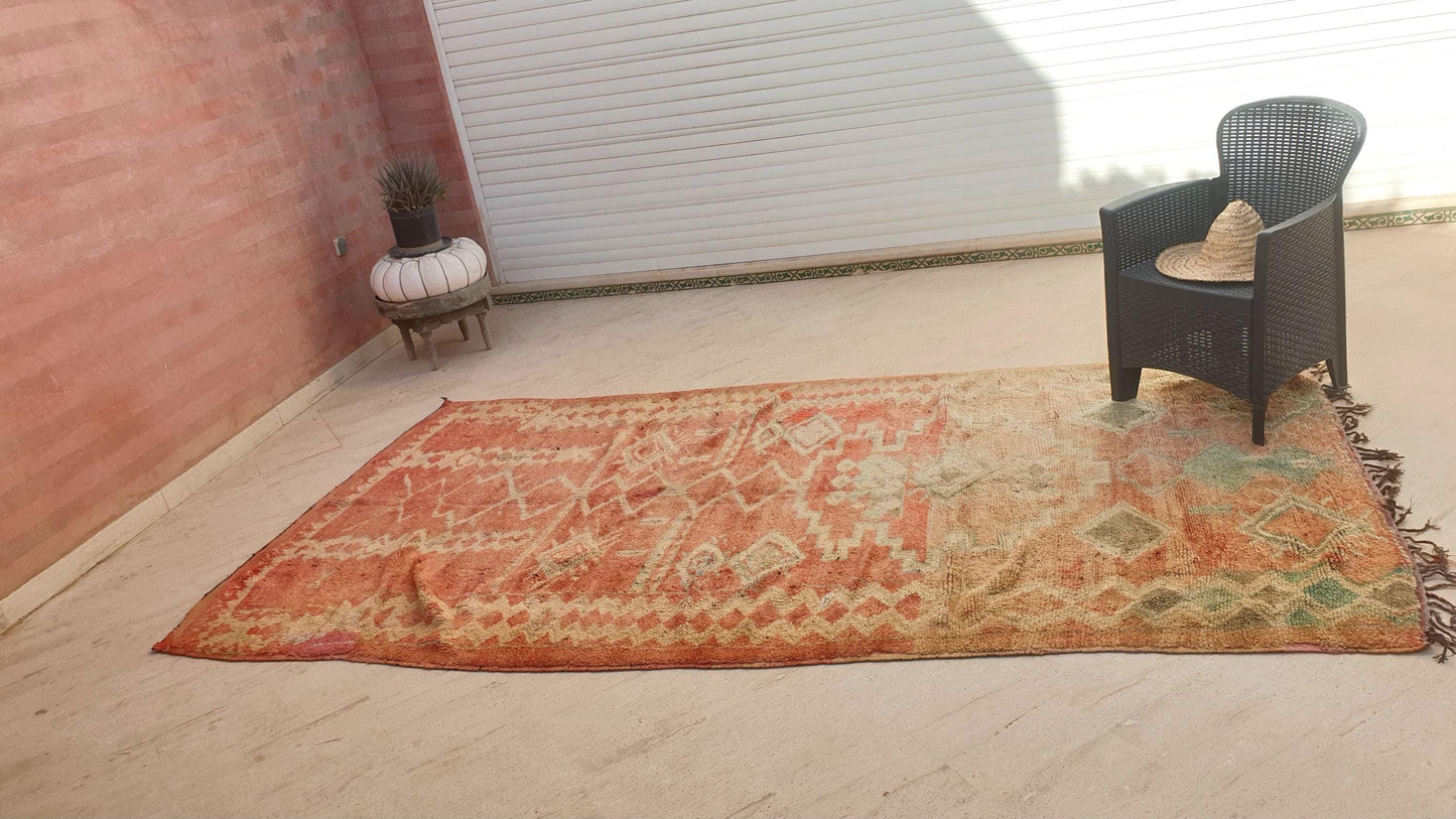 Vintage Moroccan Boujaad Rug, 5.6x10.7 ft Peach Terracotta & Eggshell Tones, Large Handwoven Berber Rug