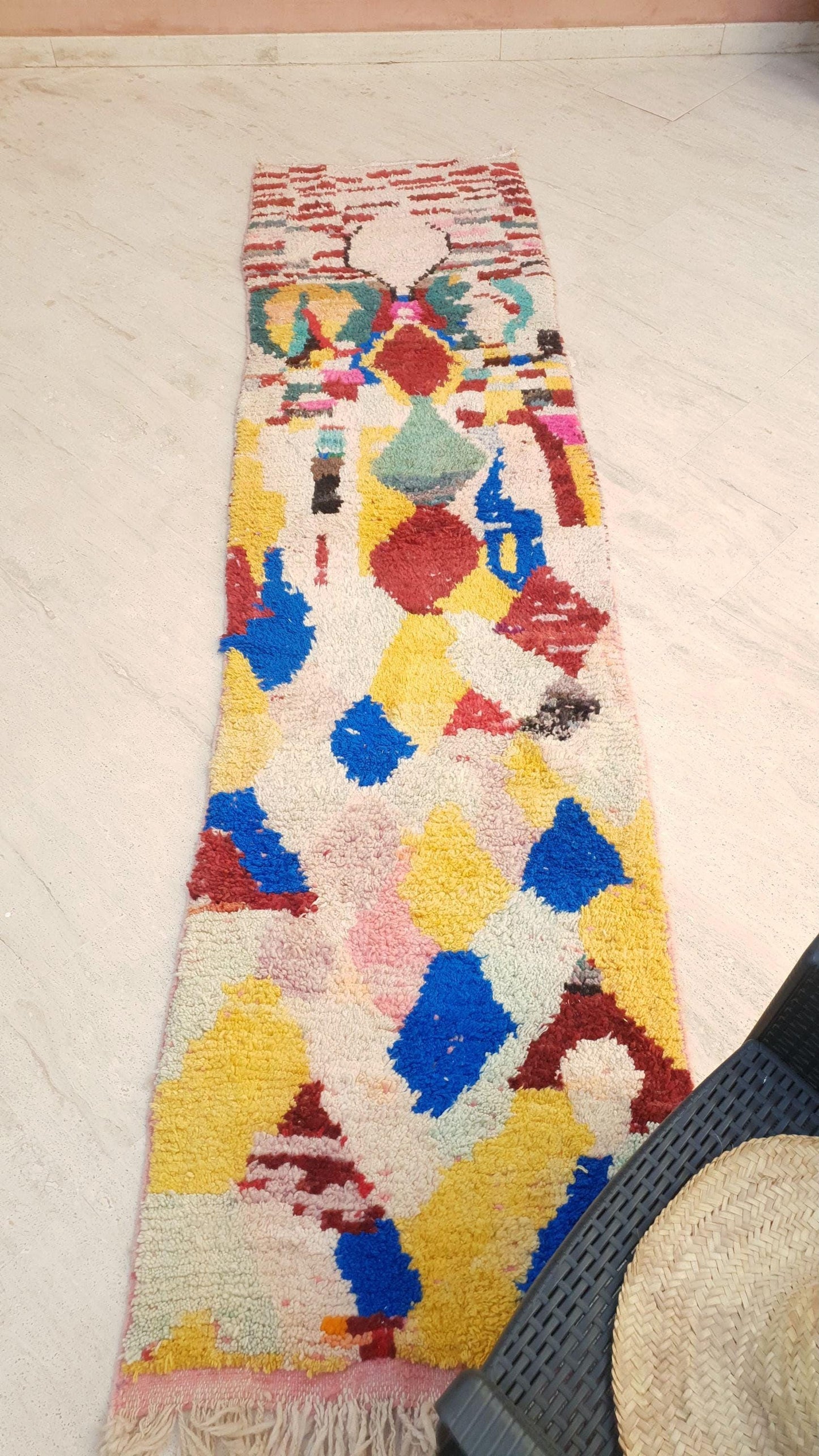 Gorgeous Moroccan Rug 2.5x10  Unique Boujaad runner rug, Colorful Artistic rug, Abstract Wool Hallway rug