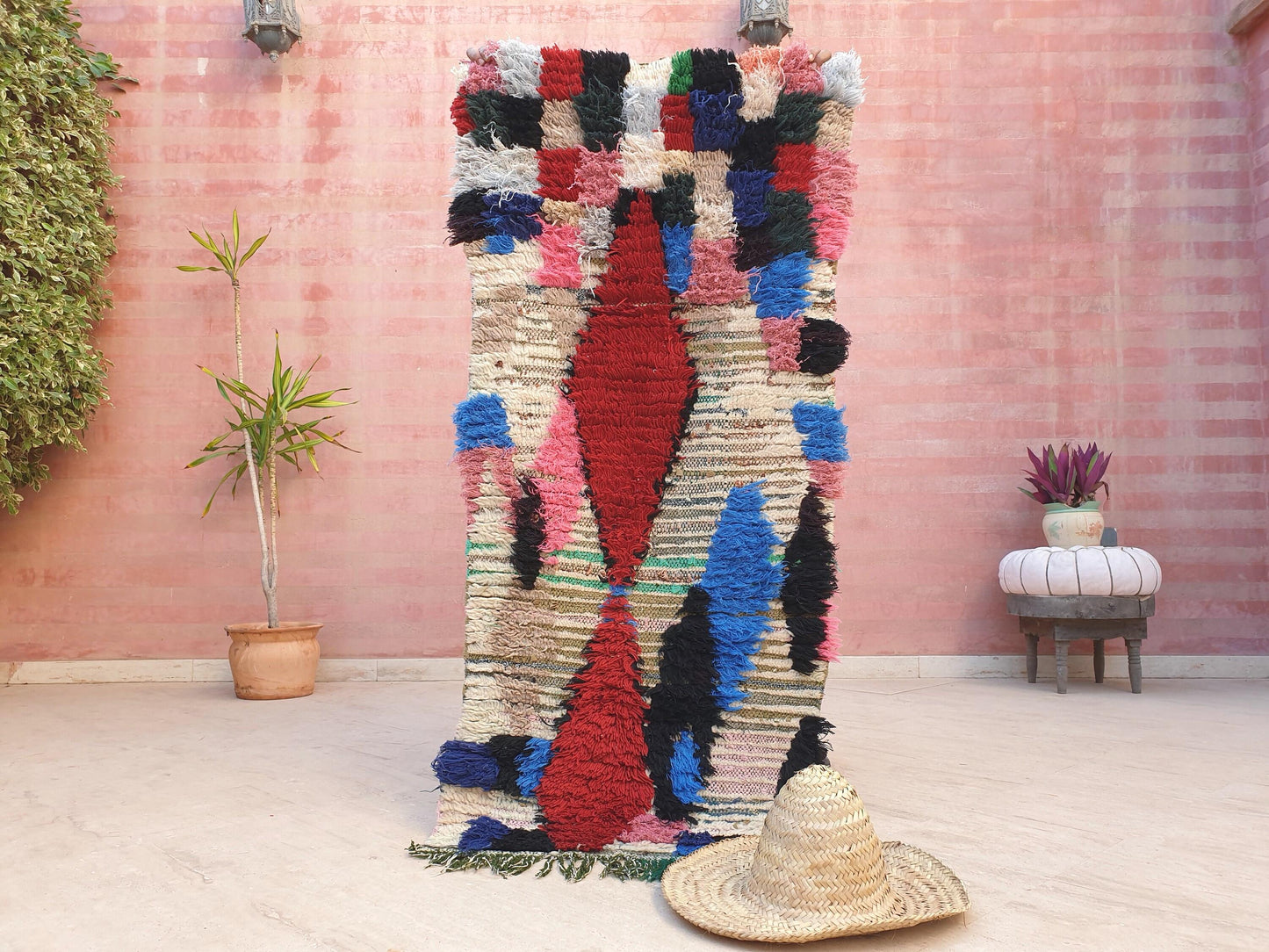 Vintage Moroccan Rug 2.5x5.4 Boucherouite Berber Rug, living room rug, rare morrocan rug bedroom rug accent rug