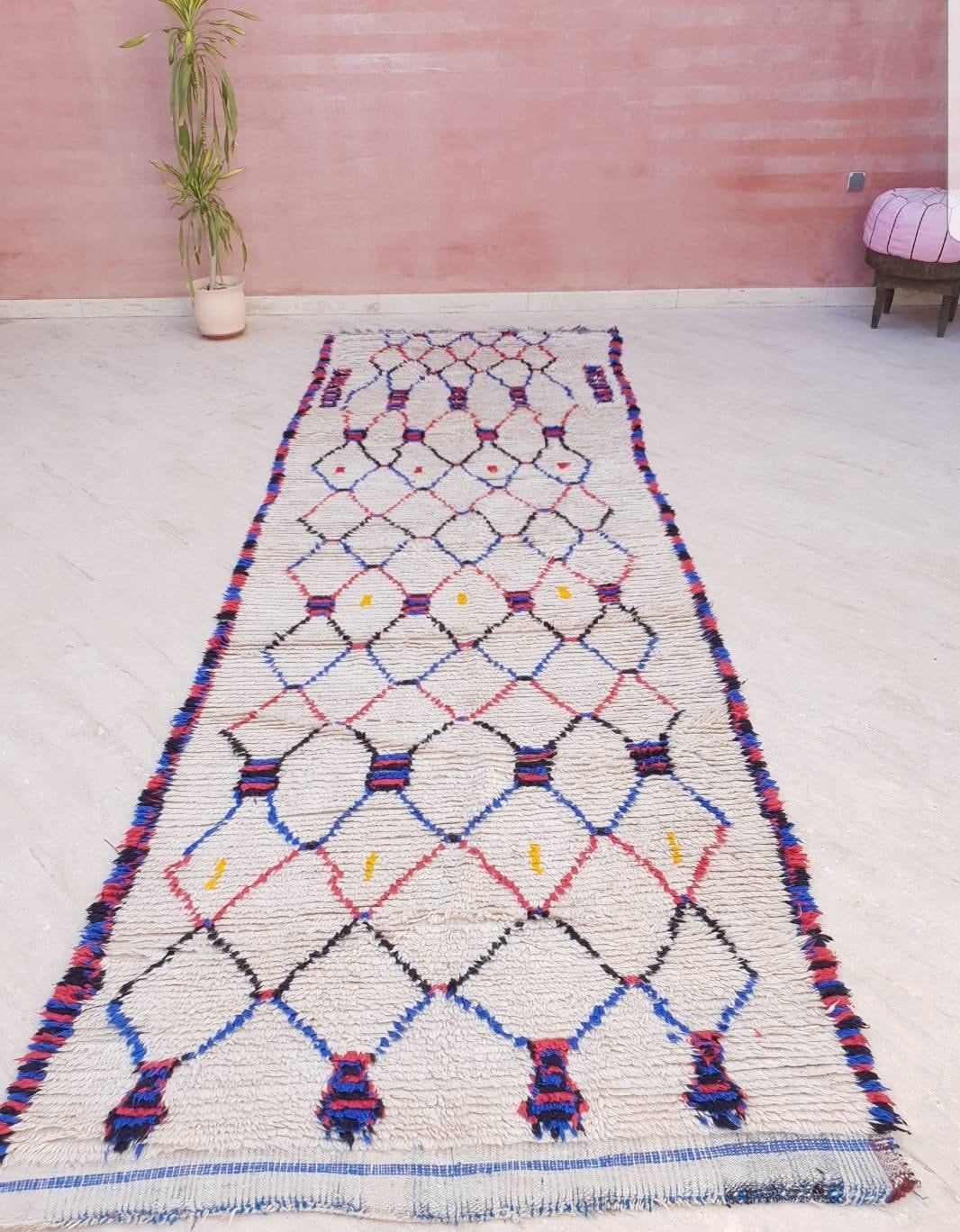Vintage Moroccan Azilal Rug, Large Tribal Bedroom Rug (4.25x13 ft)