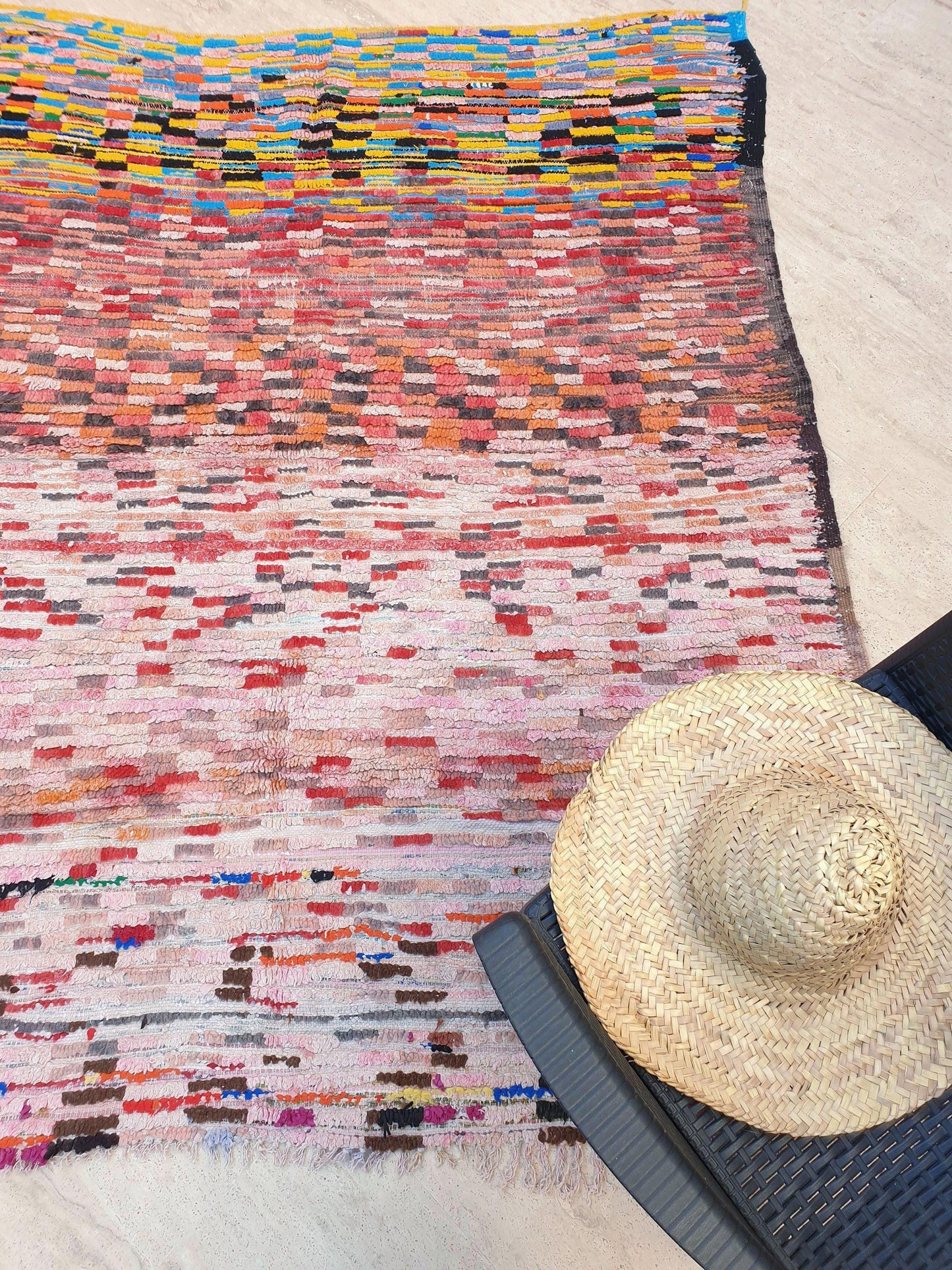 Vintage Moroccan Rug 5.5x6.5 Stunning Checkered Boujaad Rug, blush berber rug, pink checkered Hallway Rug | accent rug