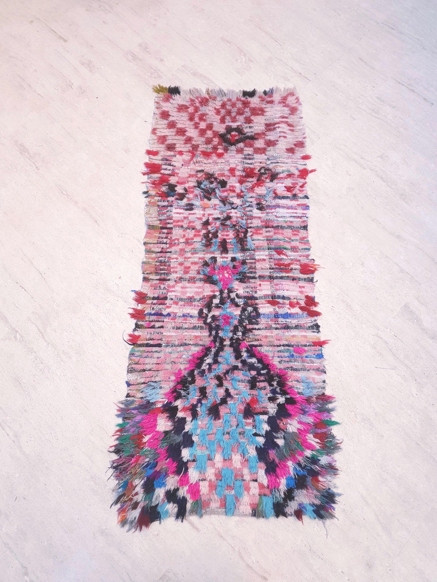 Super Pretty Moroccan Rug 2.7x6.8 Color-Burst Boujaad Runner, playful pink  checkered rug, Festive boucherouite art rug, Unique colorful