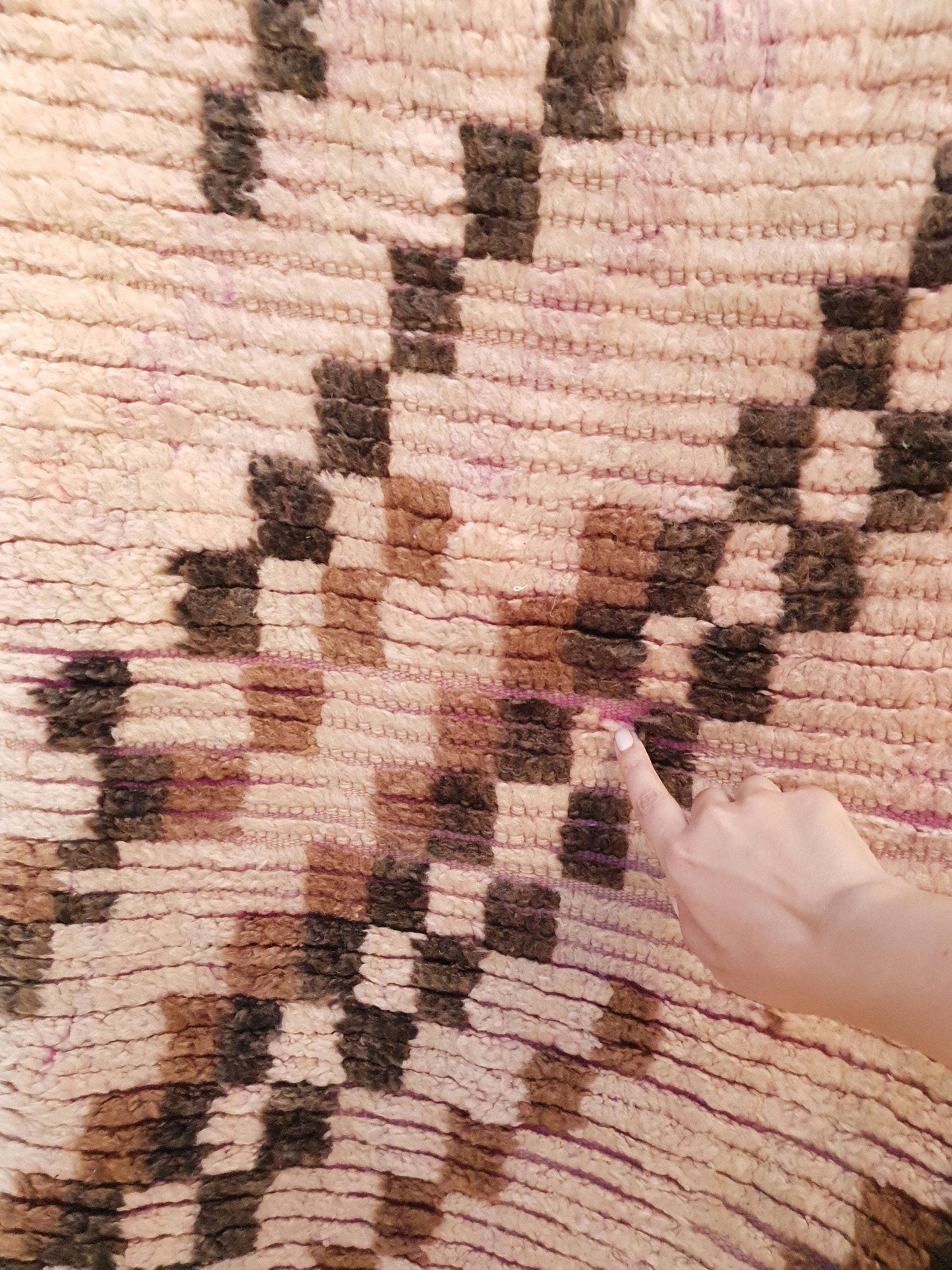 Vintage Moroccan Rug 2.4x9.8 checkered Boujad Runner Rug, Super unique Berber Brown Blush hallway Rug, boho boujaad rug