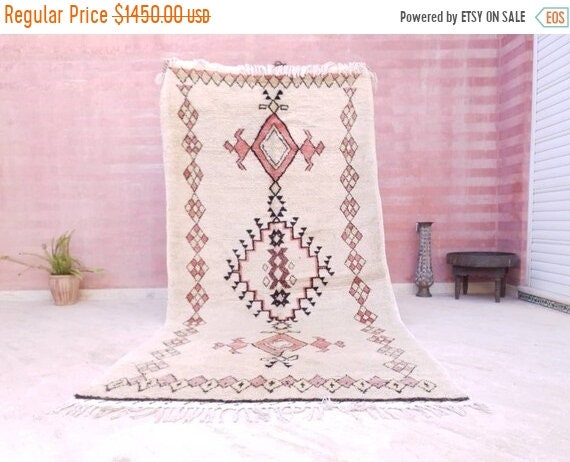 Vintage Blush Pink Moroccan Rug, Mid-Century Berber Azilal Rug (4.5x9.5 ft)