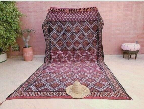 Vintage Moroccan Rug 6.3x11.8 Stunning kilim rug, Large area rug Vintage sequins berber rug Bedroom Rug, Warm Red Orang