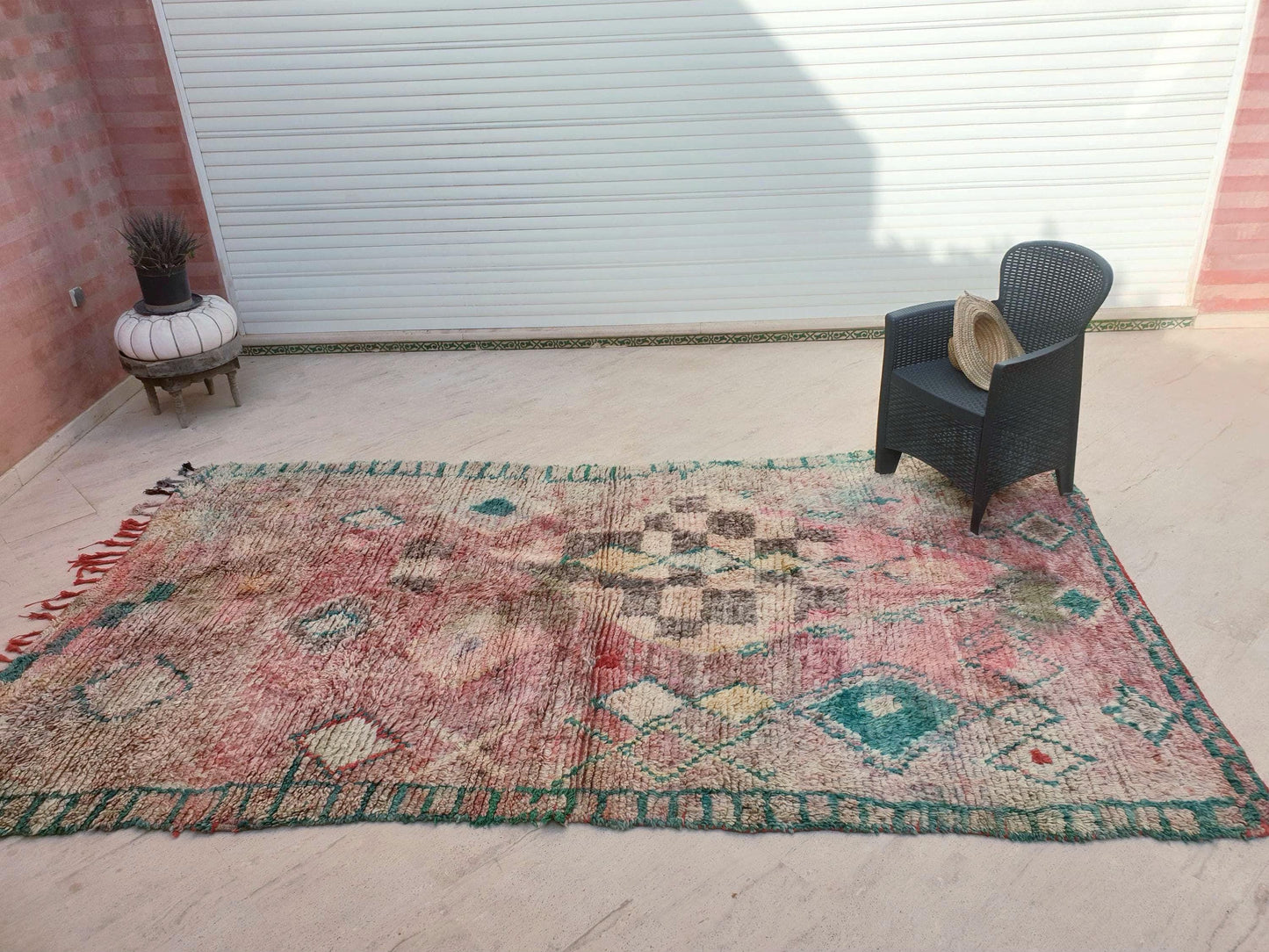 Vintage Boujaad Moroccan Rug, Earthy Blush Pink and Teal, 6.2x11.2