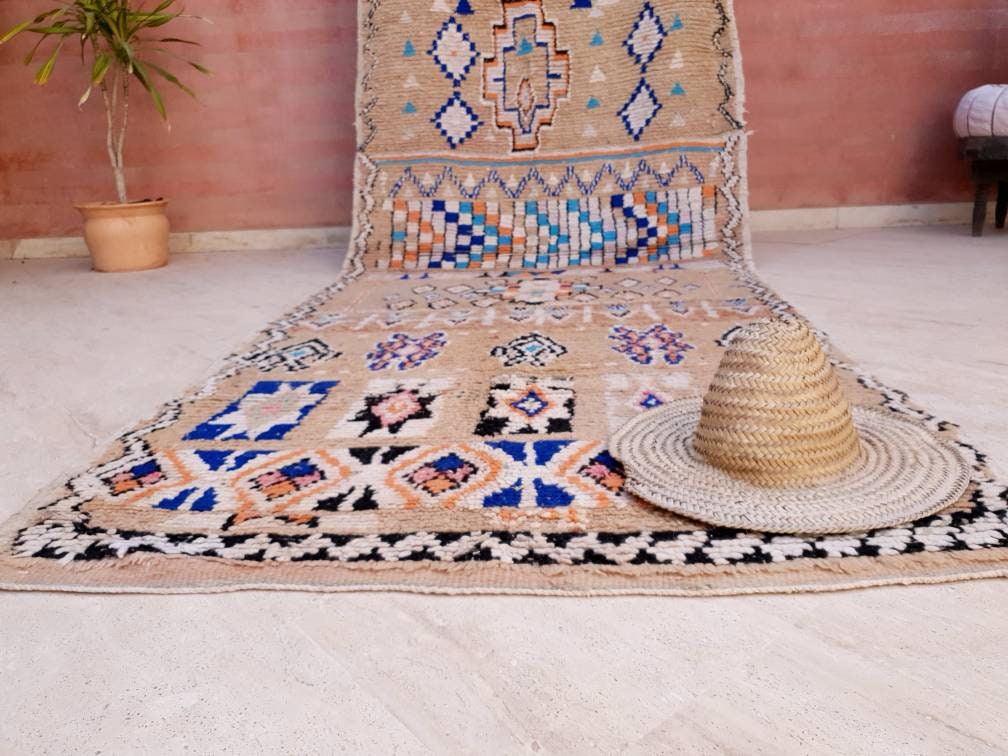 Gorgeous Vintage Moroccan Rug 4.1x12.2 marvelous pastels beige rug Boujaad rug large berber rug