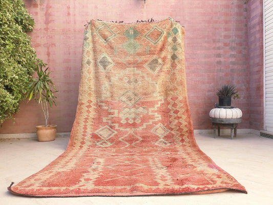 Vintage Moroccan Boujaad Rug, 5.6x10.7 ft Peach Terracotta & Eggshell Tones, Large Handwoven Berber Rug