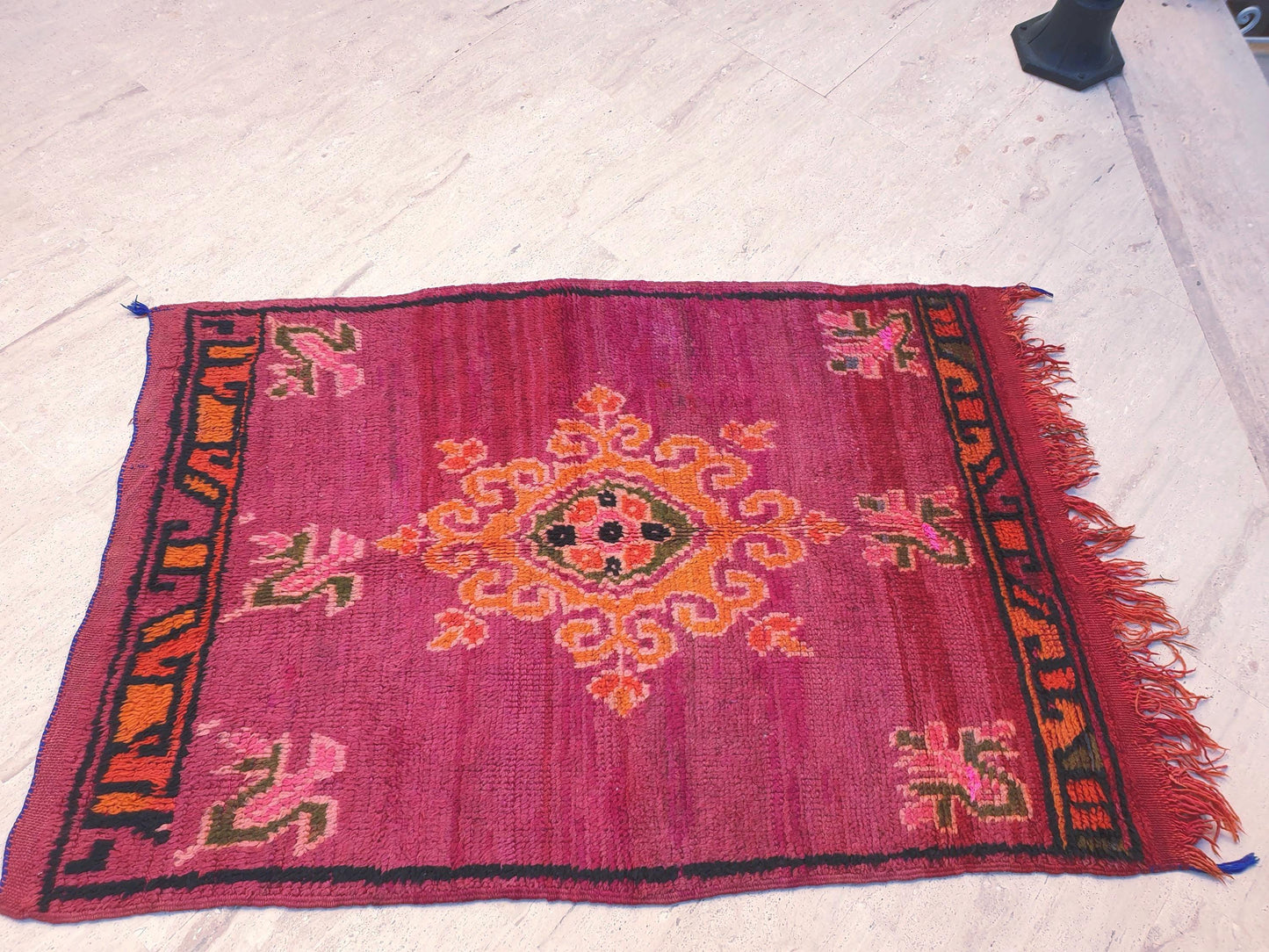 Vintage Rose Red Moroccan Rug, Small Boujaad Wool Rug (3.3x4.9 ft)